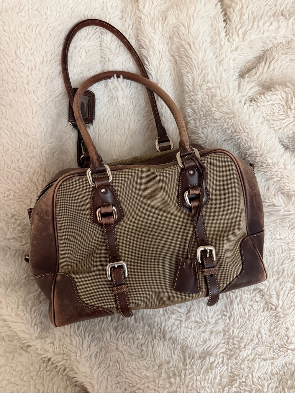 Prada Logo Jacquard Corda Brown Canvas Handbag - Picture 2 of 10
